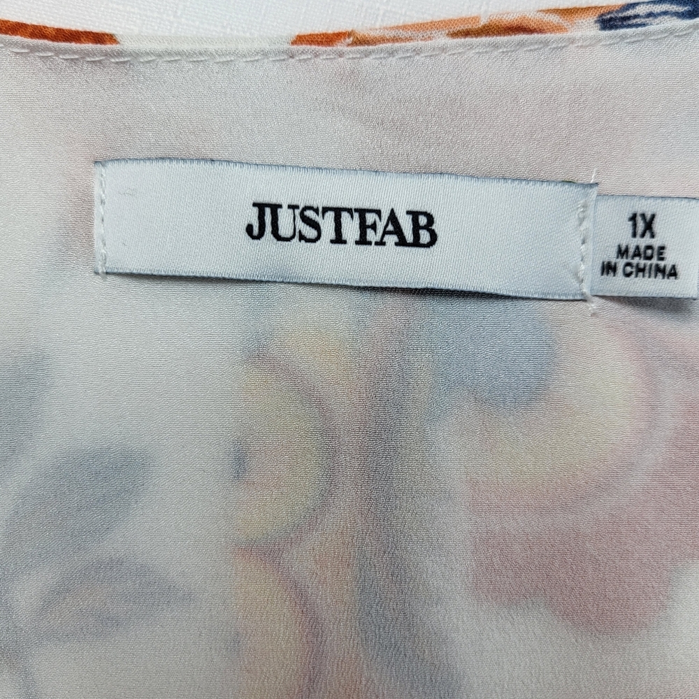 JustFab Floral Maxi DRESS Womens Size 1X Short Sleeve White Blues Rust Gauze - Picture 11 of 13